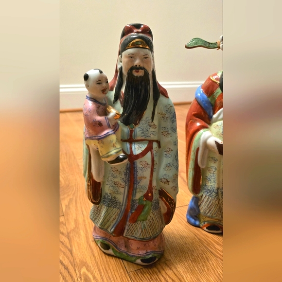 Set of 3 Fu Lu Shou Porcelain Statues - Picture 2 of 5